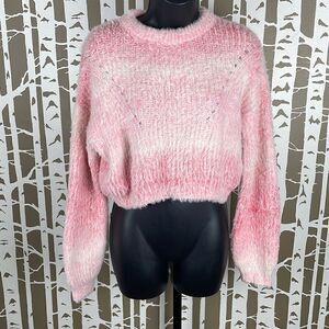 Wild Fable Hot Pink Ombre Cropped Balloon Sleeve Eyelash Knit Sweater sz XS